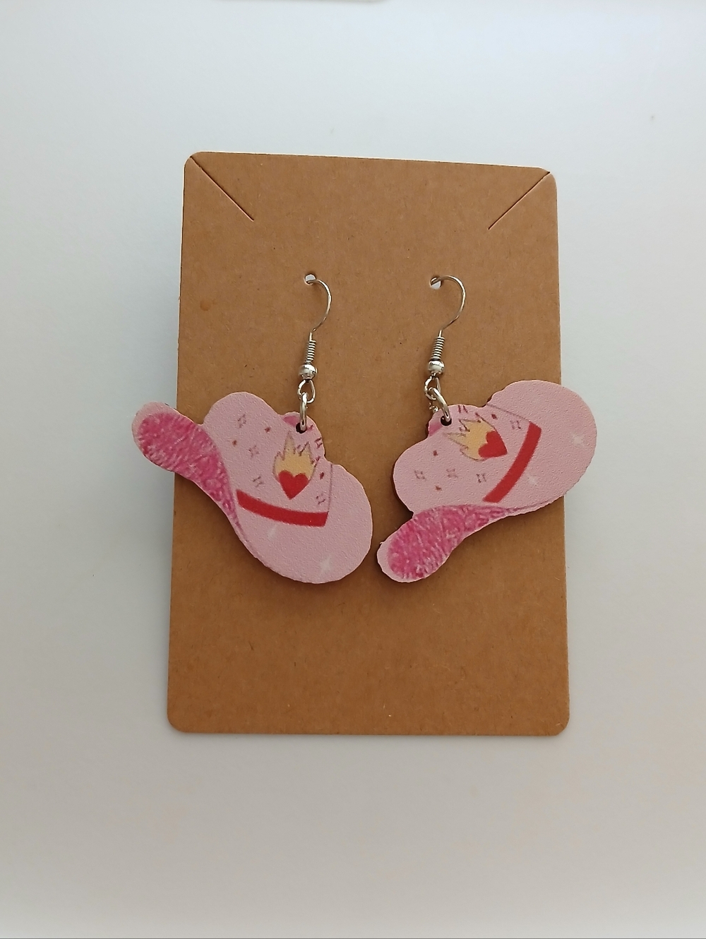 Pink Heart & Flame Hat Dangle Earrings